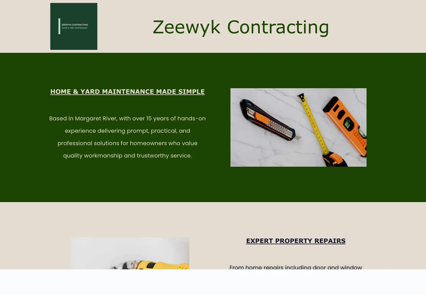 Zeewyk Contracting website homepage preview